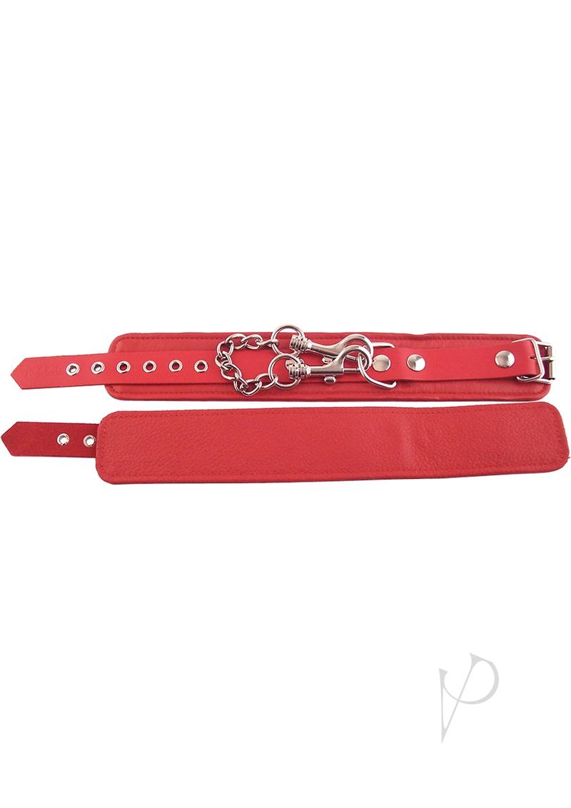 Rouge Plain Leather Adjustable Ankle Cuffs - Red