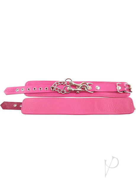 Rouge Plain Leather Adjustable Ankle Cuffs - Pink