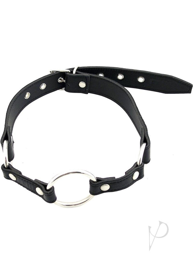 Rouge O Ring Leather Adjustable Mouth Gag - Black