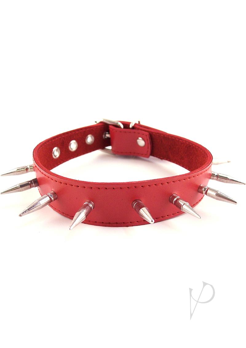 Rouge Adjustable Leather Spiked Collar - Red