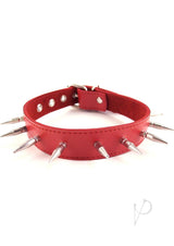 Rouge Adjustable Leather Spiked Collar - Red