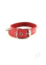 Rouge Adjustable Leather Spiked Collar - Red