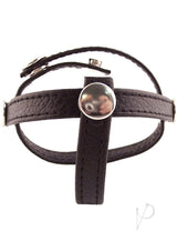 Rouge Three Piece Divider Adjustable Snap Leather Cock Ring - Black