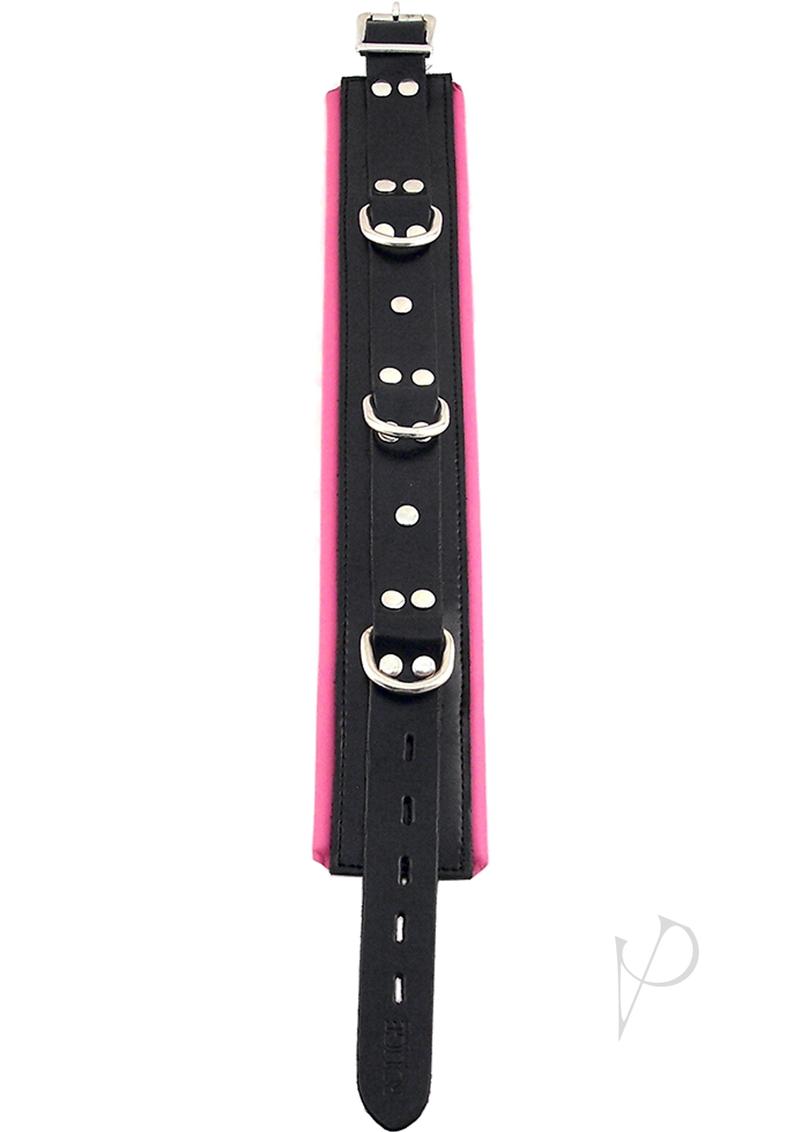 Rouge 3 D-Ring Padded Leather Adjustable Collar - Black And Pink