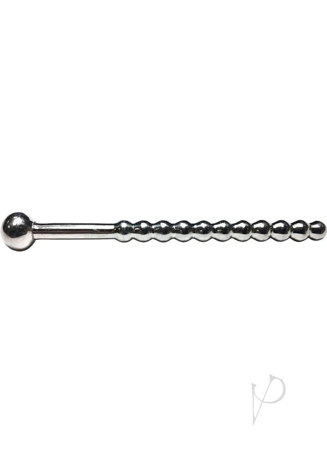 Rouge Beaded Stainless Steel Urethral Sound with Stopper - Silver