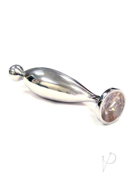 Rouge Fish Tail Stainless Steel Anal Plug Probe - Large - Clear Jewel