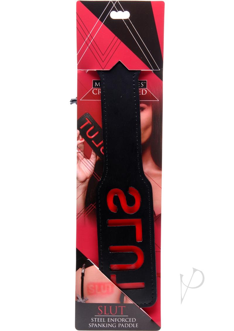 Master Series - Crimson Tied Slut Steel Enforced Spanking Paddle - Black and Red