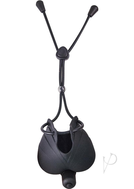 My Cock Ring Vibrating Scrotum Pouch and Cinch Silicone Cock Tie - Black