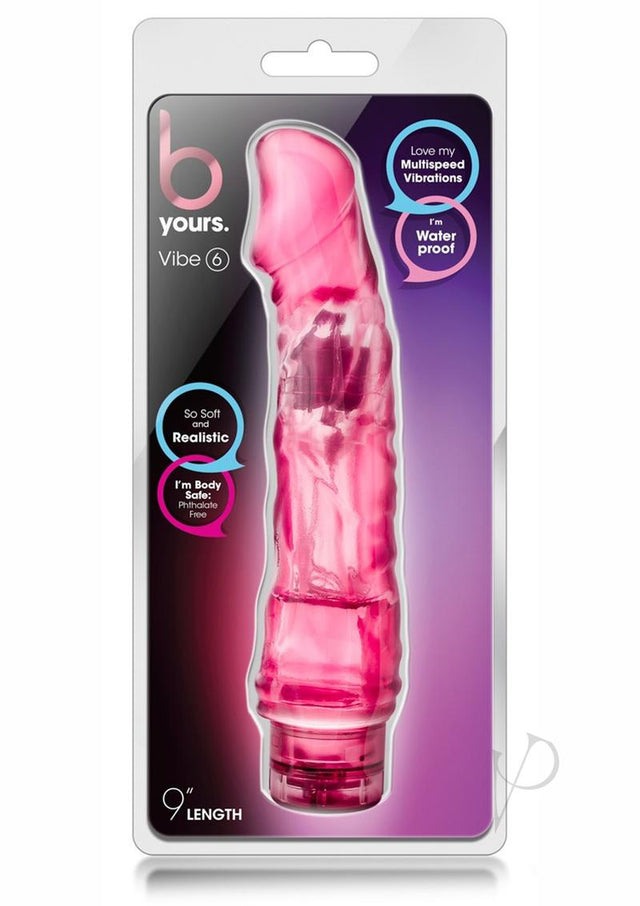 B Yours Vibe 6 Vibrating Dildo 9in - Pink