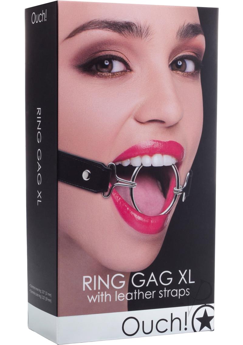 Ouch! Ring Gag XL with Leather Straps - Black