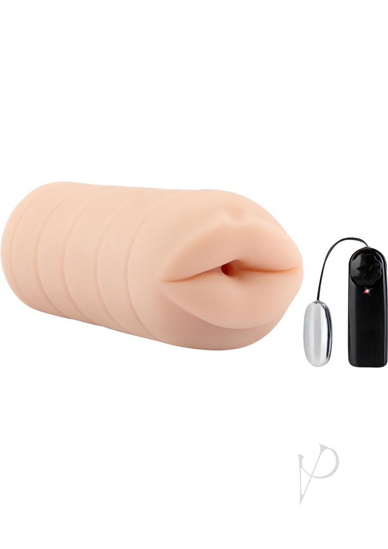 Hustler Barely Legal Vibrating Blowjob Dirty Little Cocksucker Mouth Stroker with Bullet and Wired Remote Control - Vanilla