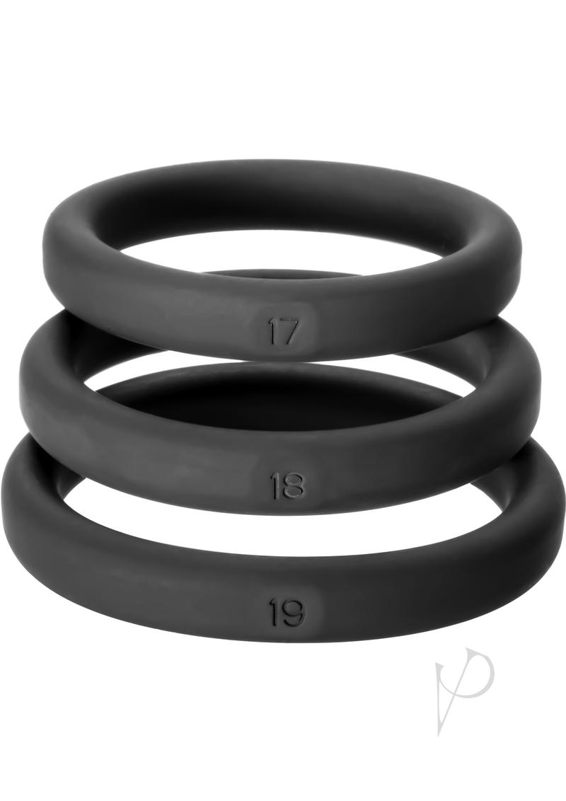 Perfect Fit Xact-Fit Silicone Ring Kit - MD/LG - Black (3 pack)