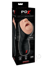PDX Elite Rechargeable Deep Throat Vibrating Masturbator - Mouth - Vanilla/Black