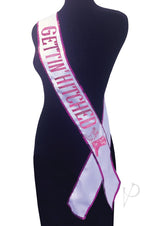 Gettin Hitched Bride Party Sash Glitter White/Pink