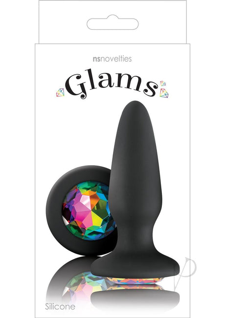 Glams Silicone Butt Plug - Black Rainbow Gem