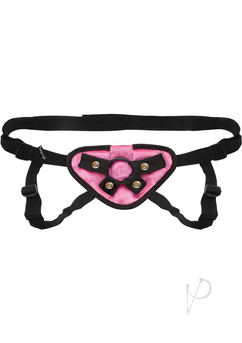 Lux Fetish Pink Velvet Strap-On Harness Adjustable