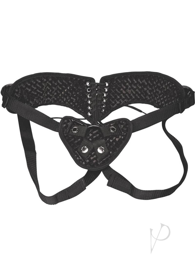 Lux Fetish Diamond Velvet Strap-On Corset Adjustable - Black