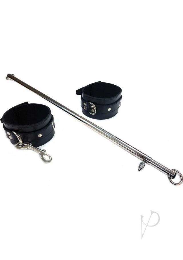 Rouge Adjustable Leg Spreader Bar with Leather Cuffs - Black