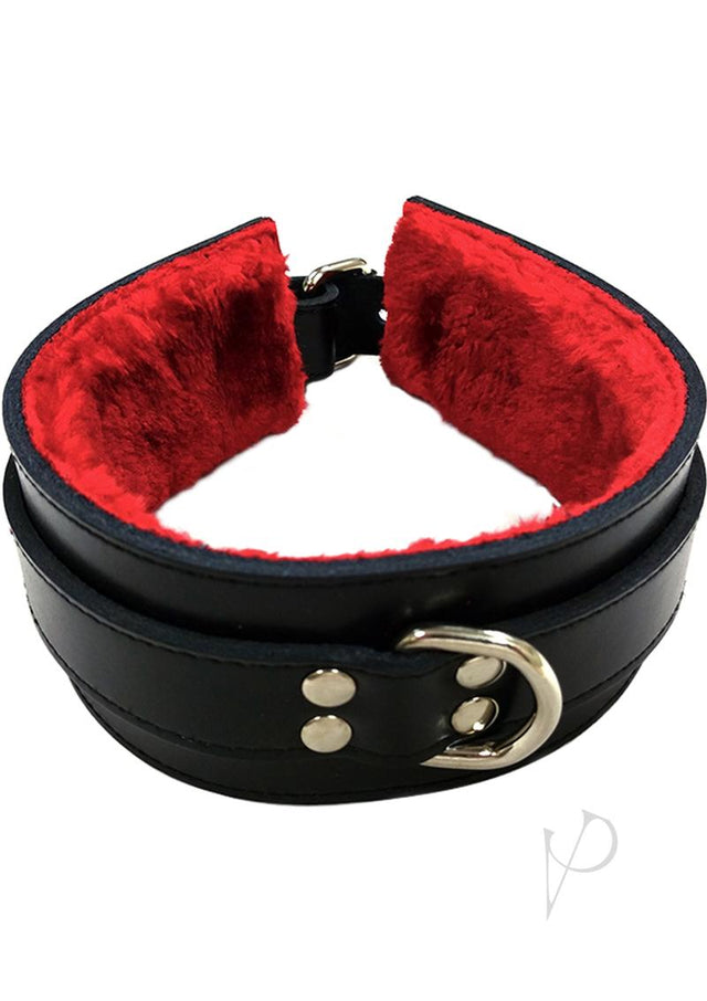 Rouge Leather Collar with Faux Fur Lining - Black and Red