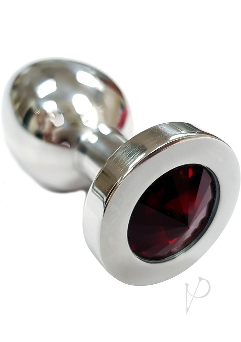 Rouge Smooth Stainless Steel Anal Plug - Medium - Red Jewel