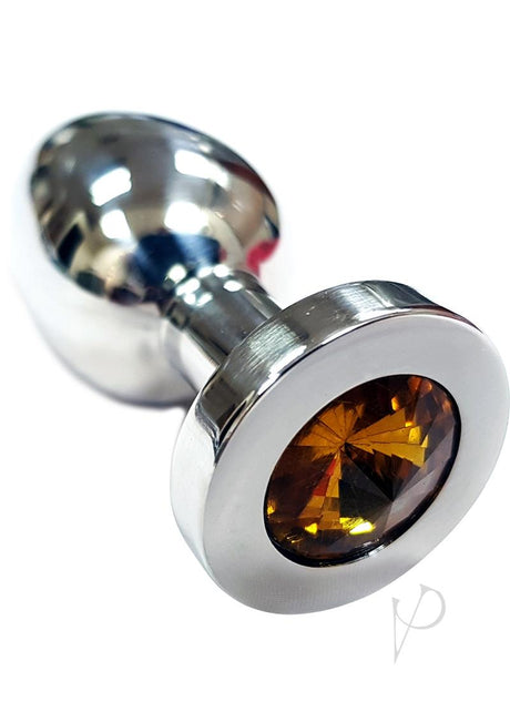 Rouge Smooth Stainless Steel Anal Plug - Medium - Yellow Jewel