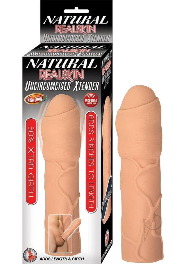 Natural Realskin Uncircumcised Xtender Vibrating Sleeve - Vanilla