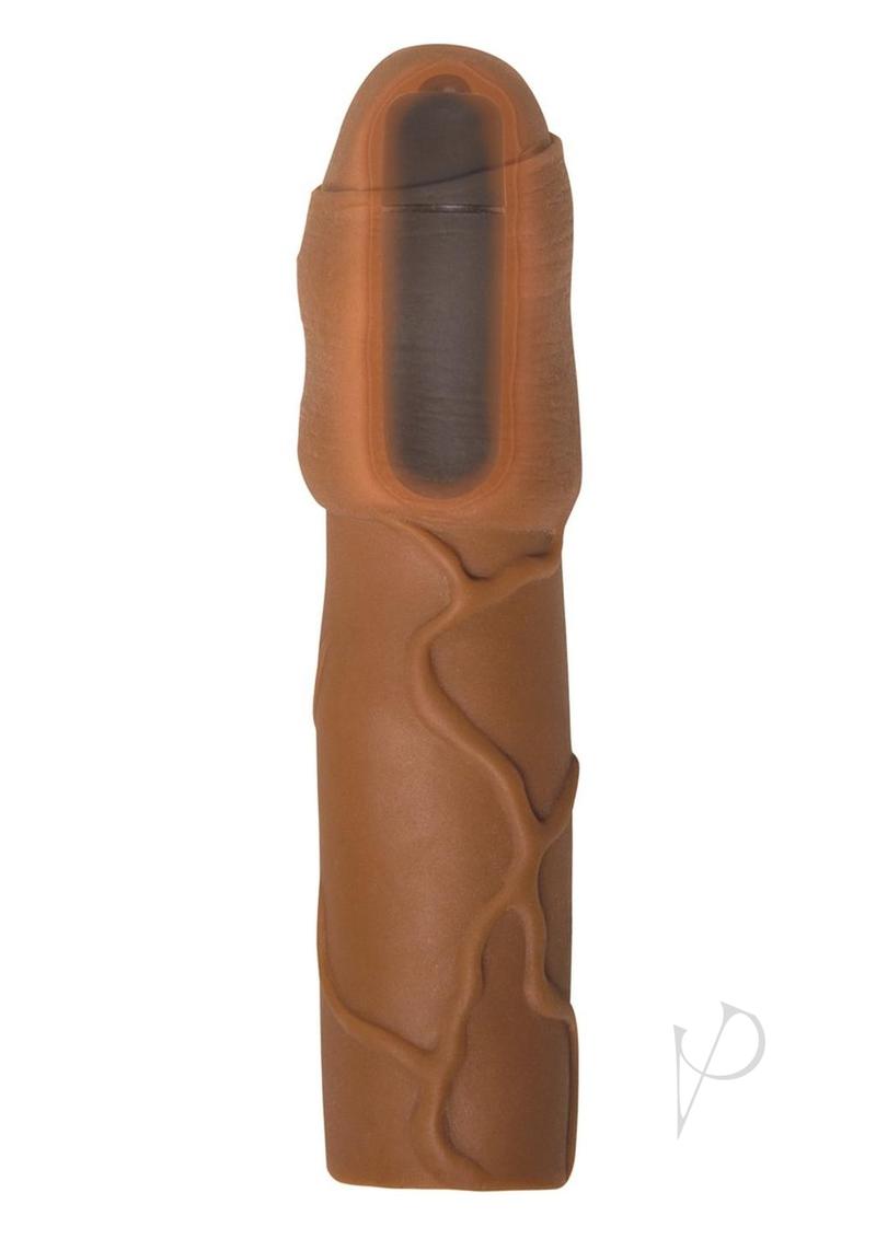 Natural Realskin Uncircumcised Xtender Vibrating Sleeve - Chocolate