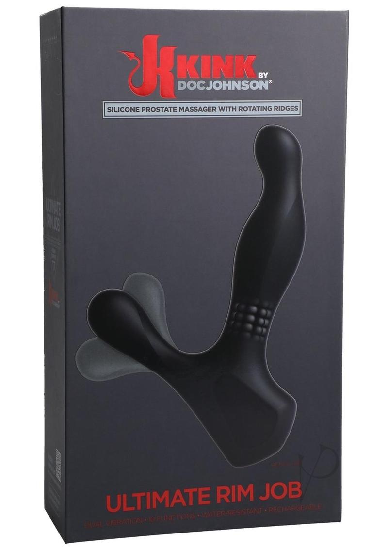 Kink Ultimate Rim Job Rechargeable Silicone Vibrating Prostate Massager with Rotating Ridges - Black