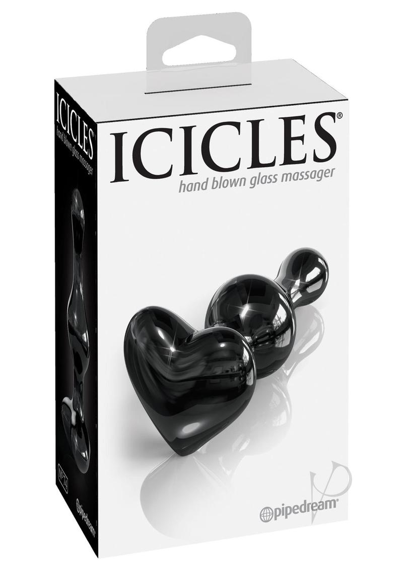 Icicles No 74 Beaded Heart Shaped Glass Anal Plug - Black