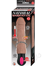 Natural Realskin Hot Cock 3 Rechargeable Warming Dildo 8in - Chocolate