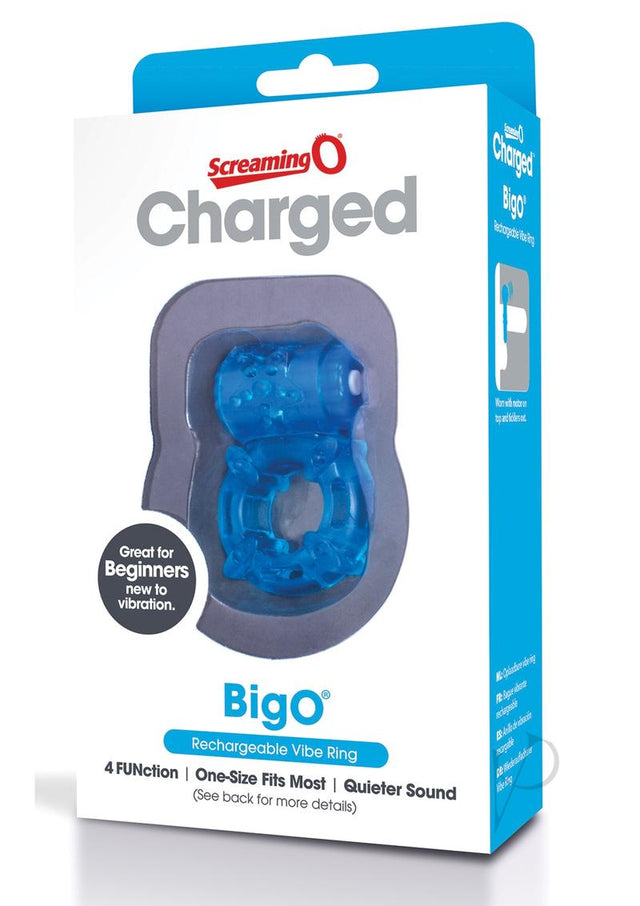 Charged BigO Rechargeable Waterproof Vibrating Cock Ring - Blue