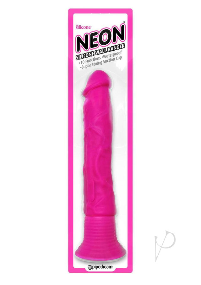 Neon Silicone Wallbanger Vibrating Dildo 7.5in - Pink