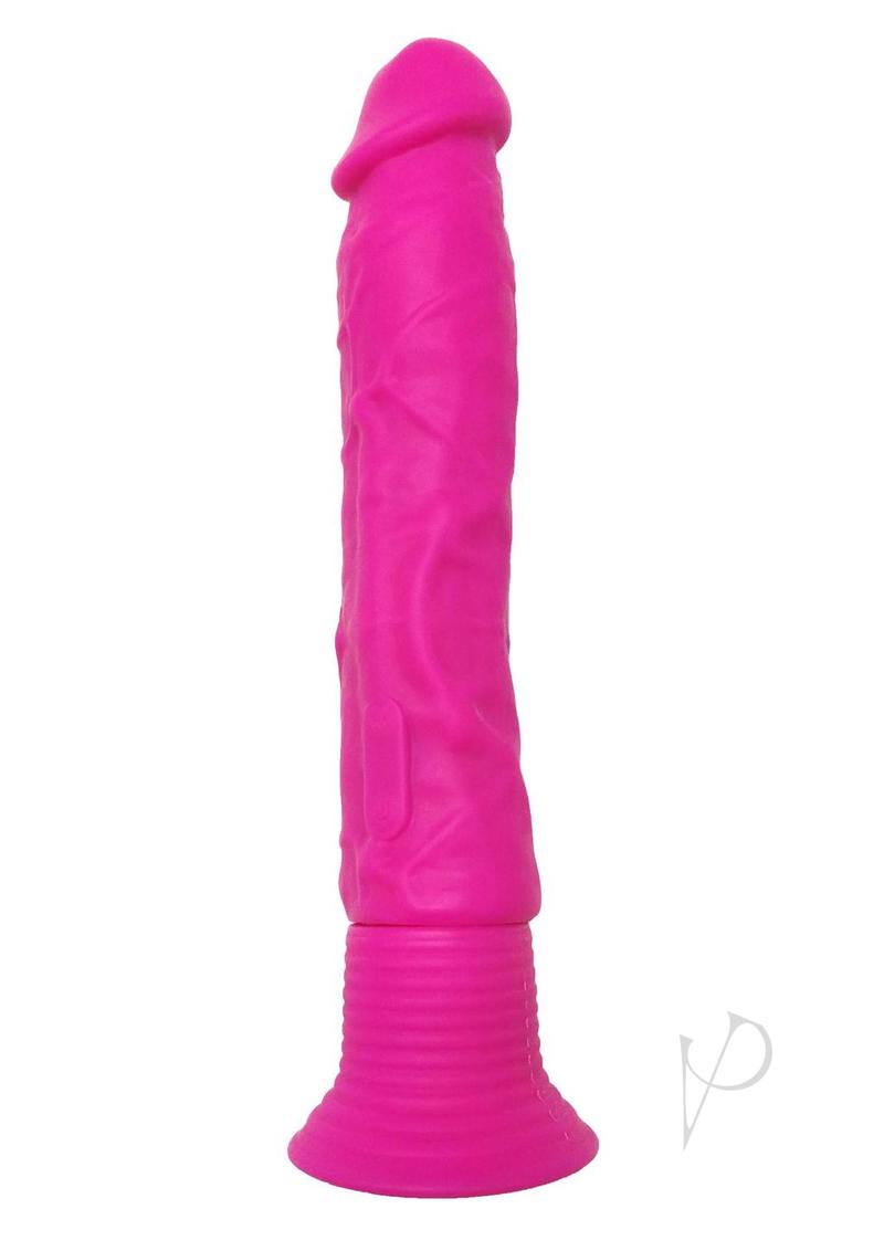 Neon Silicone Wallbanger Vibrating Dildo 7.5in - Pink