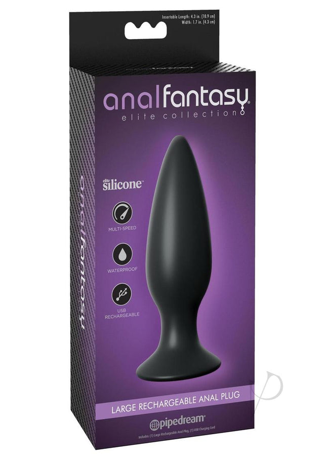 Anal Fantasy Elite Large Silicone Rechargeable Plug Waterproof - Black