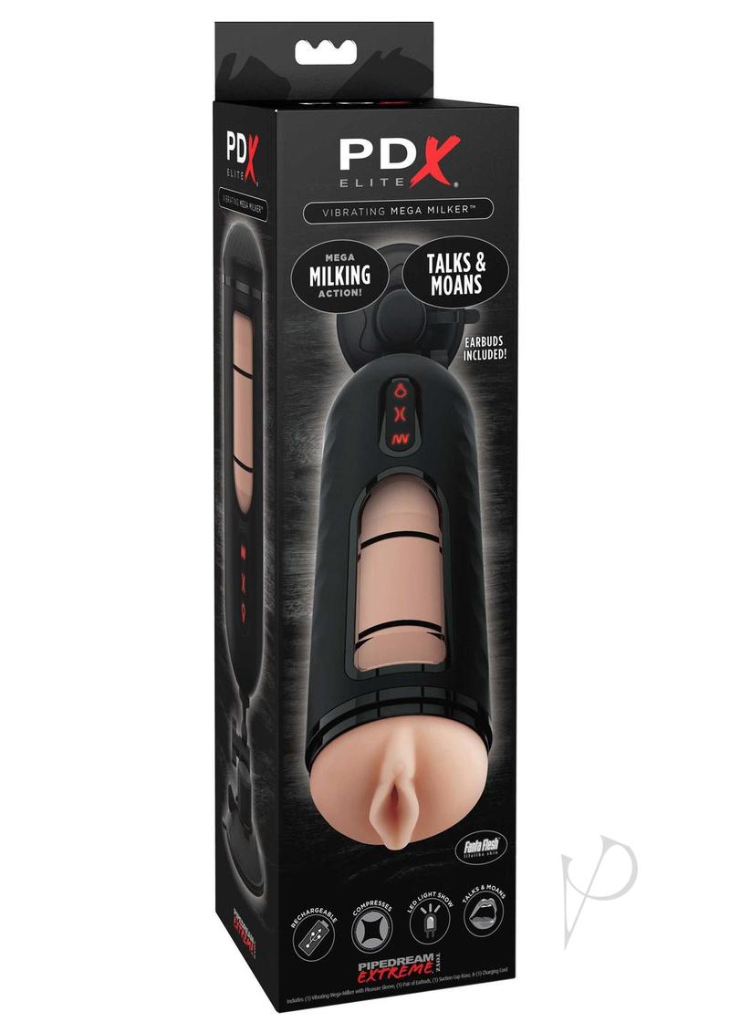PDX Elite Rechargeable Vibrating Mega Milker Masturbator - Pussy - Vanilla/Black