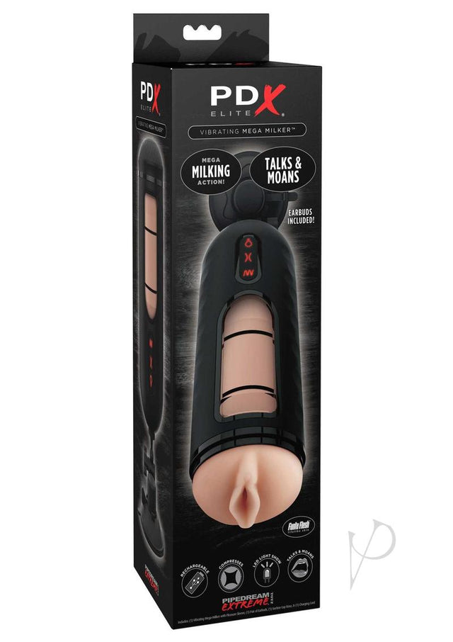 PDX Elite Rechargeable Vibrating Mega Milker Masturbator - Pussy - Vanilla/Black