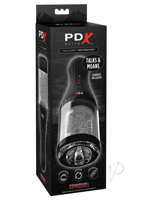 PDX Elite Rechargeable Talk Dirty Rotobator Masturbator - Pussy - Clear/Black