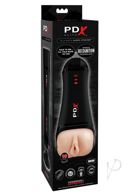 PDX Elite Rechargeable Talk-Back Super Masturbator - Pussy - Vanilla/Black