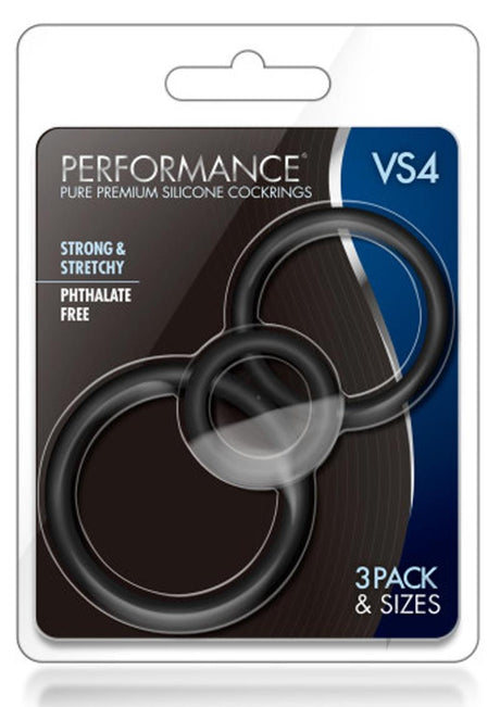 Performance VS4 Pure Premium Silicone Cock Ring Set (3 Sizes) - Black