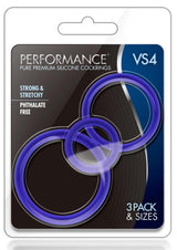 Performance VS4 Pure Premium Silicone Cock Ring Set (3 Sizes) - Indigo