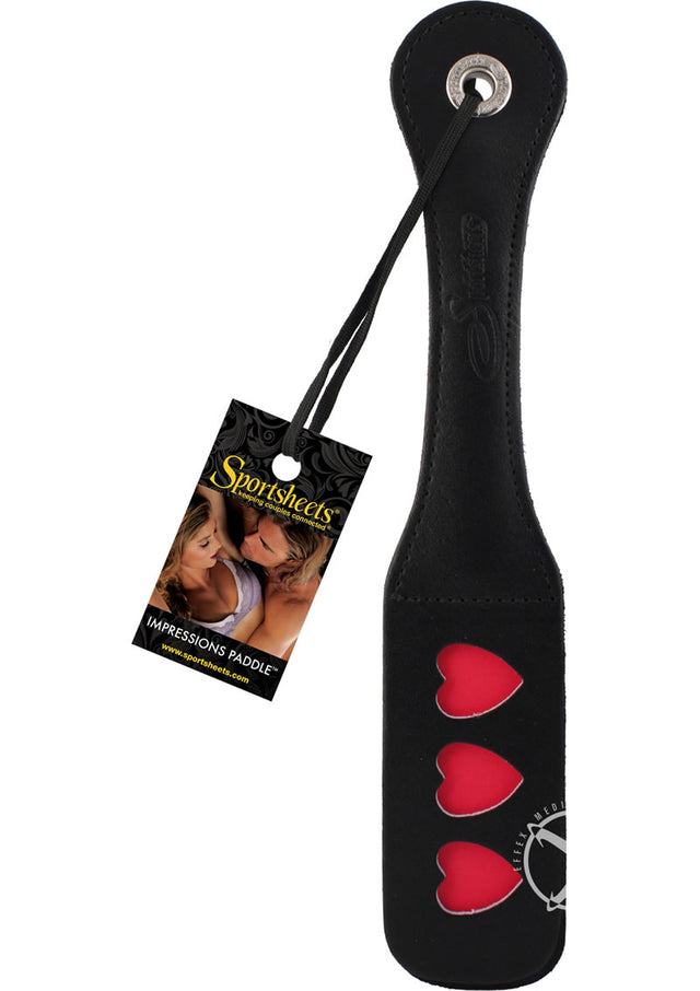 Sportsheets Leather Heart Impression Paddle 12in - Black