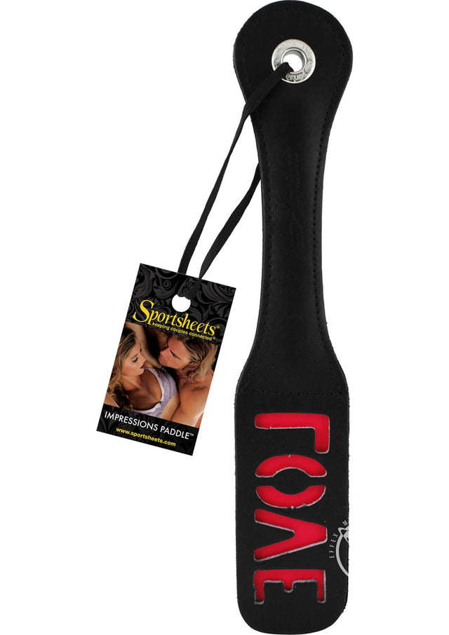 Sportsheets Leather Love Impression Paddle 12in - Black