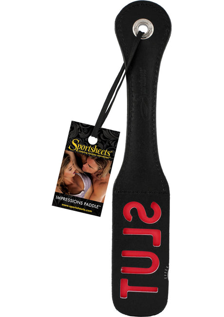 Sportsheets Leather Slut Impression Paddle 12in - Black