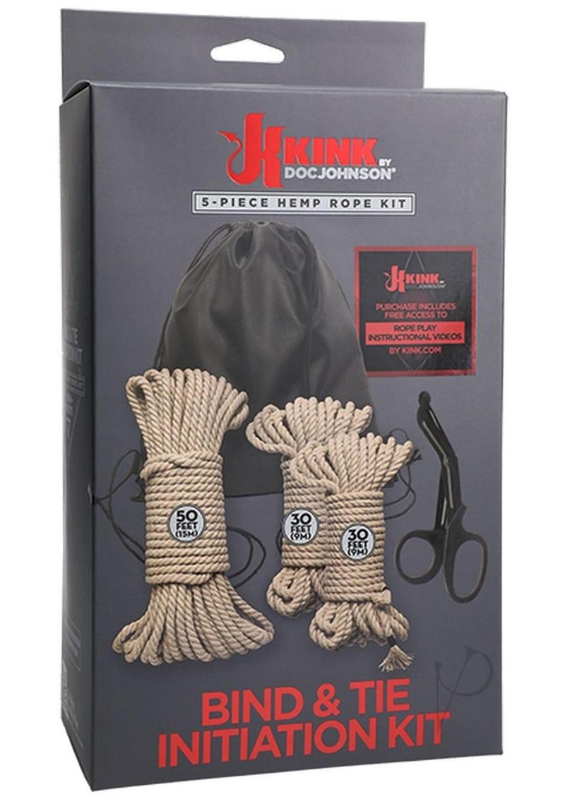 Kink Bind and Tie Initiation Hemp Rope (5 Piece Kit) - Natural