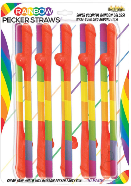 Rainbow Pecker Straws 10 Each Per Pack