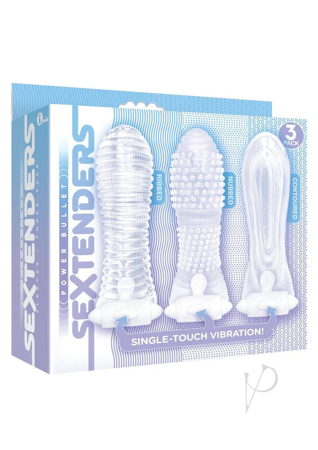 The 9's - Vibrating Sextenders, 3-Pack, Nubbed, Contoured, Ribbed - Clear
