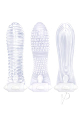 The 9`s - Vibrating Sextenders, 3-Pack, Nubbed, Contoured, Ribbed - Clear