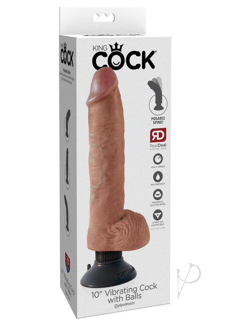 King Cock Vibrating Dildo with Balls 10in - Caramel