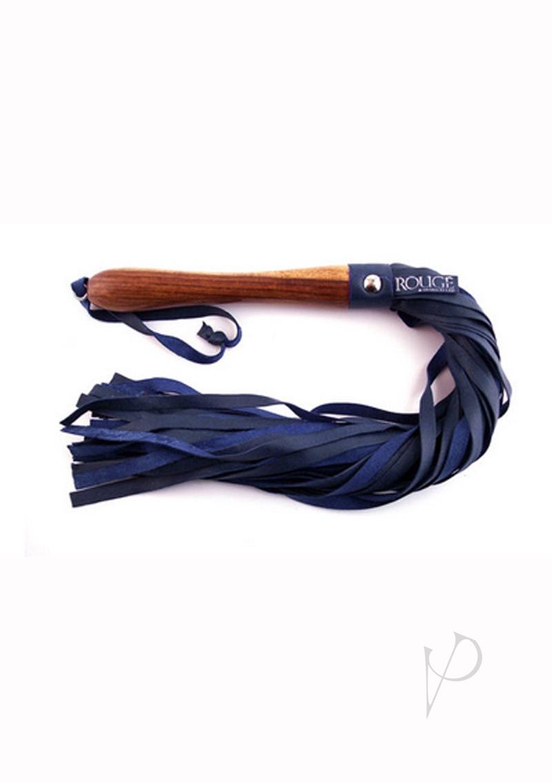 Rouge Wooden Handle Leather Flogger - Blue