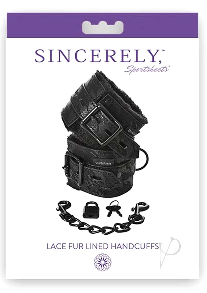 Sincerely Lace Fur Lined Handcuffs - Black